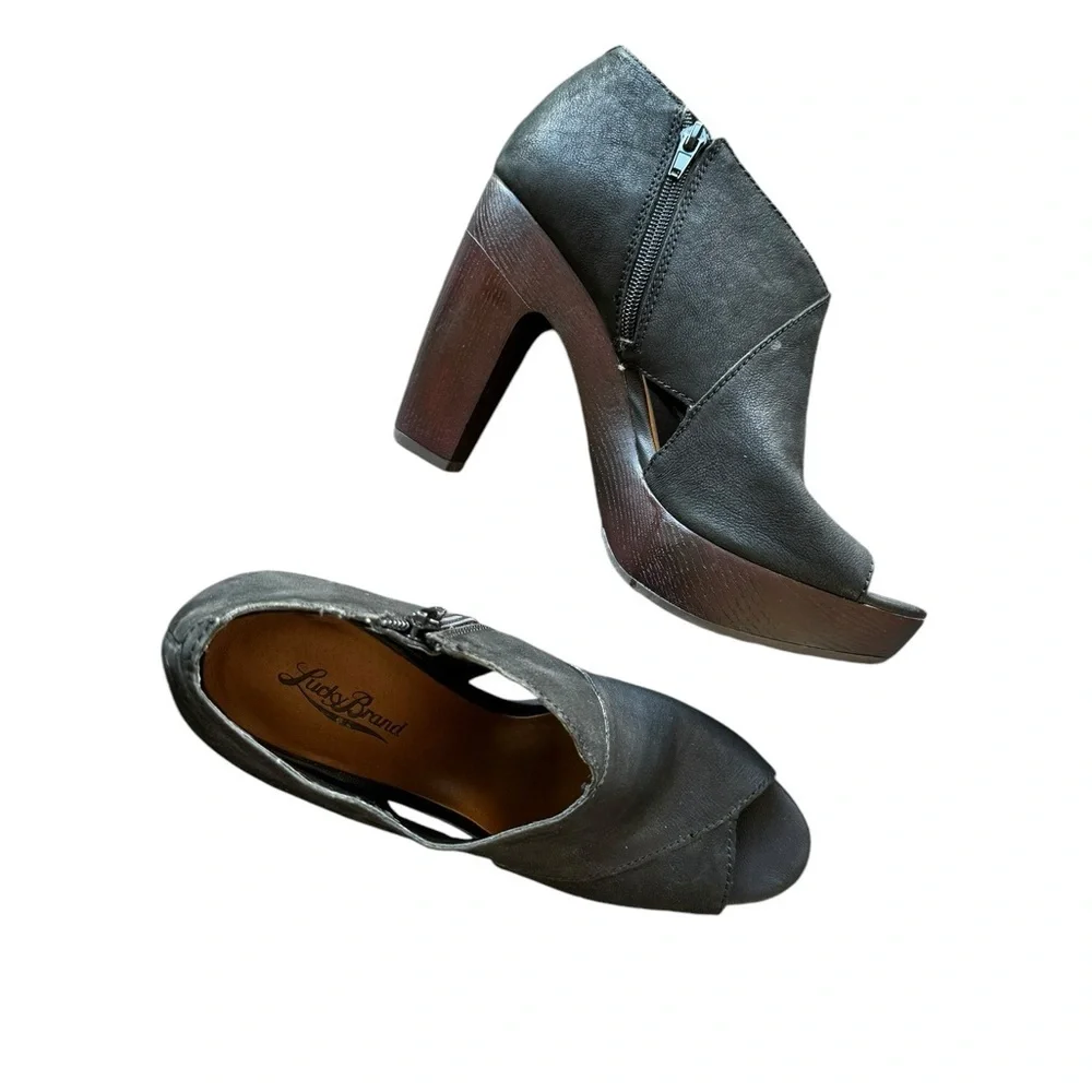 Lucky Brand Black Leather Wood Platform Shoes